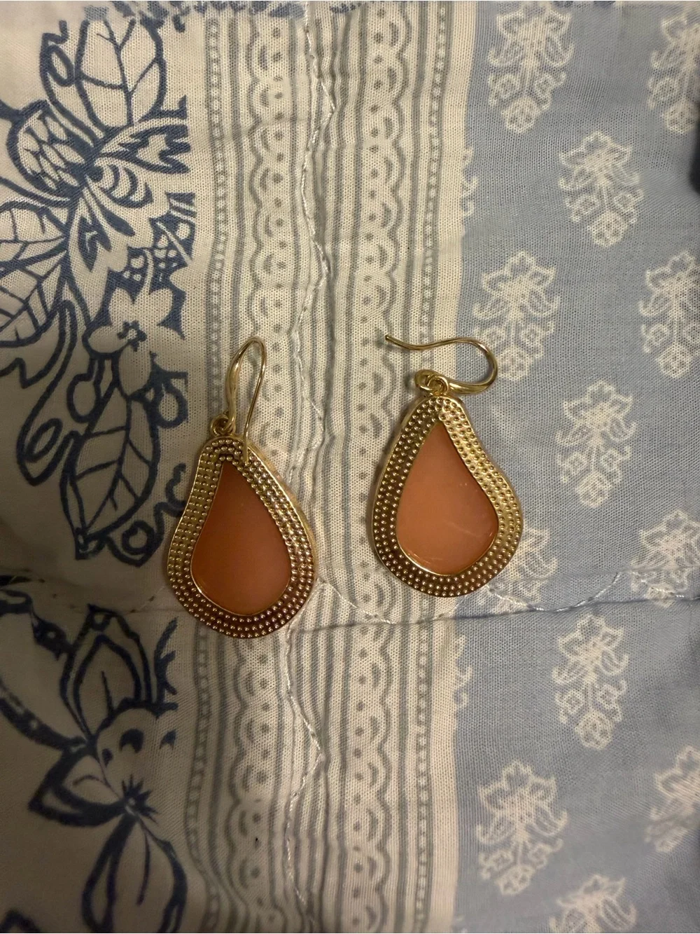 Peach Druzy Teardrop Gold-Tone Statement Earrings